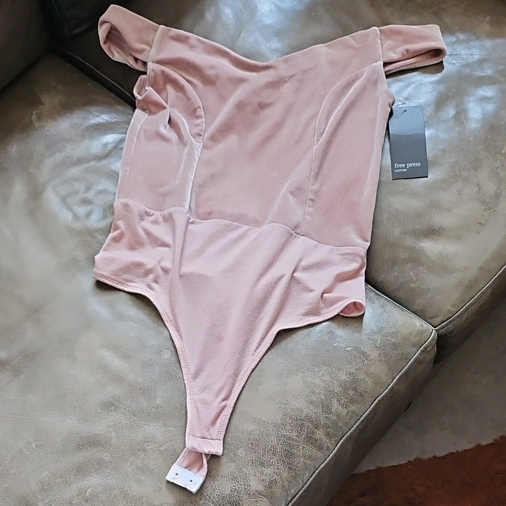New W Tags Free Press Pink Adobe Velvet Ibe Piece Onesie Bodysuit Snap Crotch XS